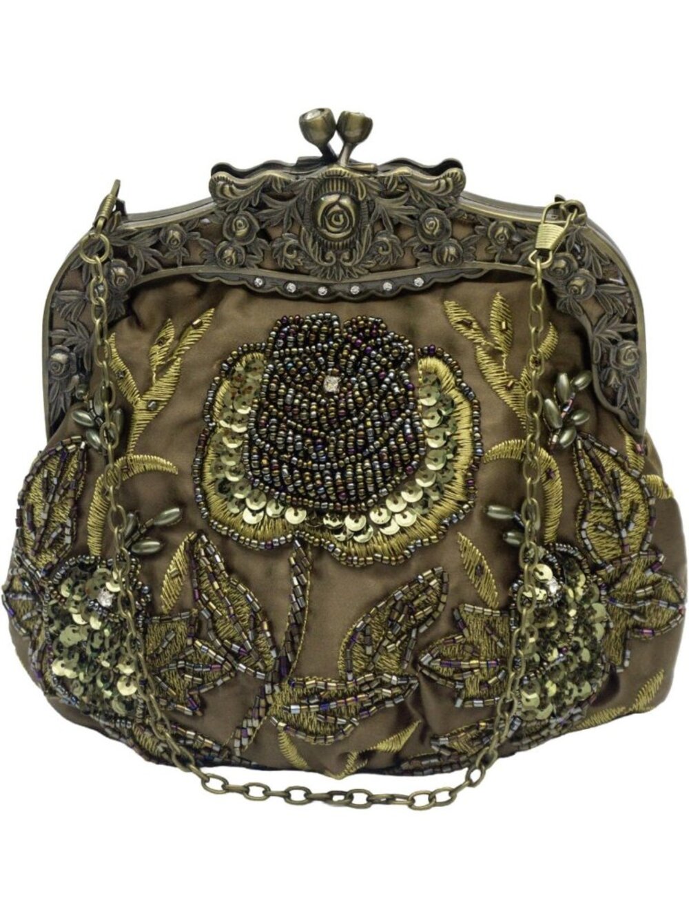 Vintage Rose Beaded Evening Clutch Purse | Art Deco Kiss Lock Bag for Weddings